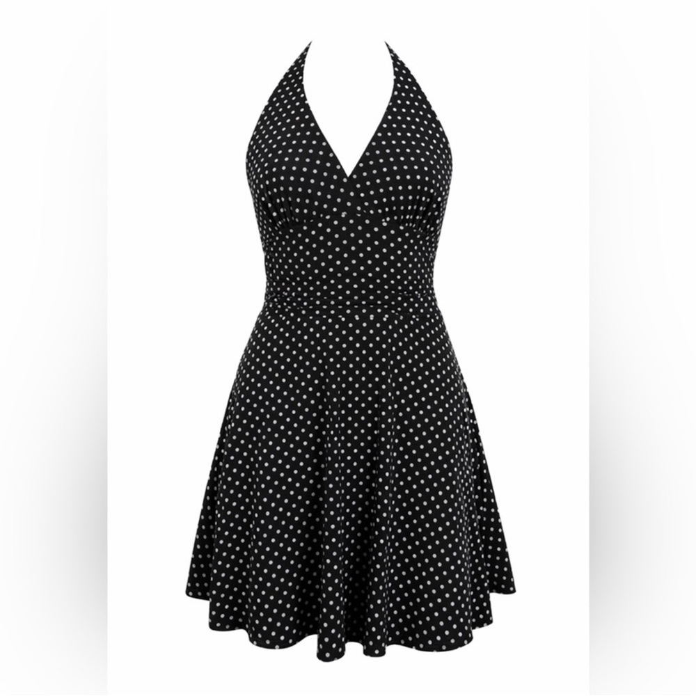 VTG Y2K Gadzooks Polka Dot Halter Dress
XS Black & White Fit & Flare Mini